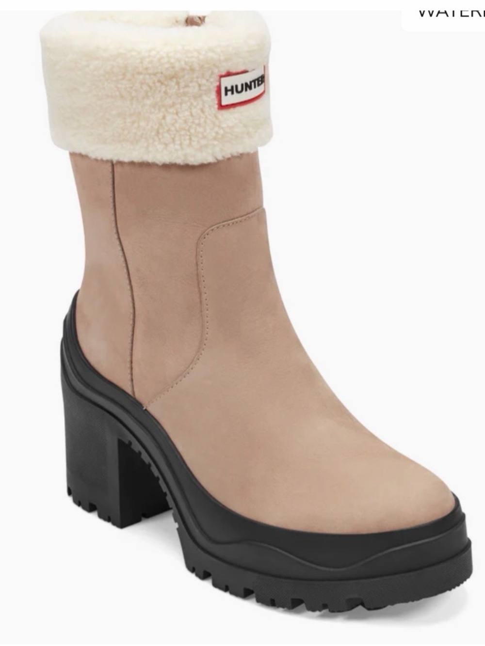 Hunter BNWT Marisol Heeled Suede Shearling Cuff Chunky Chelsea Boots - Size 6